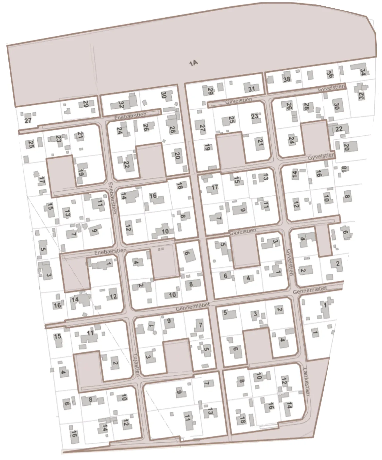 Kort over matrikler og fællesarealer i Grundejerforeningen Lammefjorden